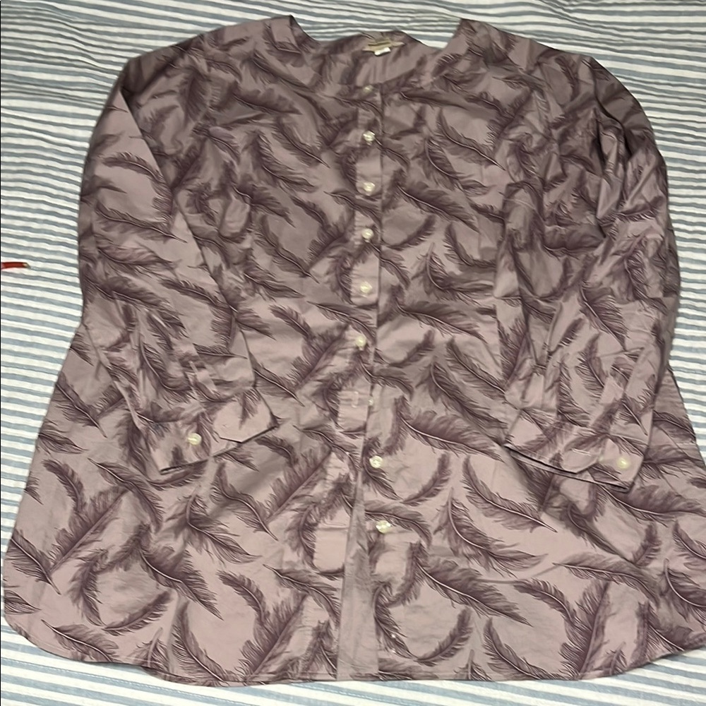 Pink Graphic Button Down Tunic with Mandarin Collar